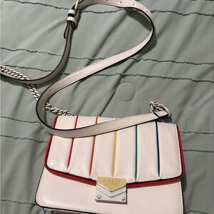 Guess White and Red Crossbody Bag with Flap Closure